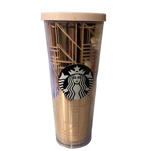 STARBUCKS 2017 Venti Cold Cup Tumbler Rose Gold Pink With Lid No Straw